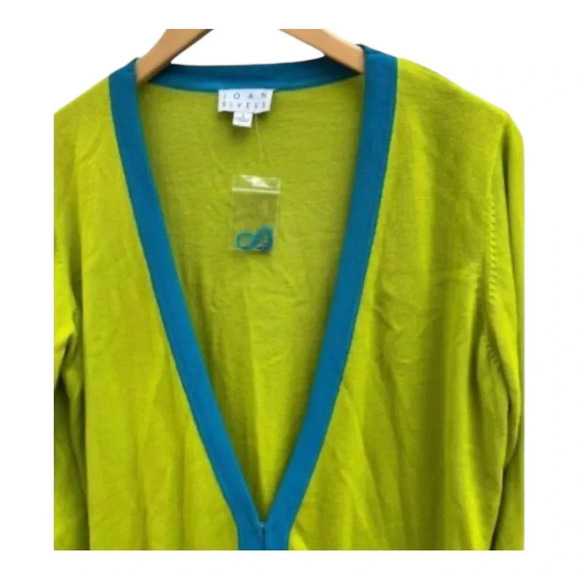 Joan Rivers Color Block‎ Boyfriend Cardigan Size S Lime Turquoise Colorblock New - Picture 2 of 6